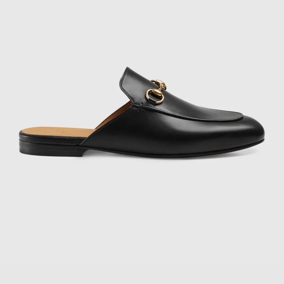 Authentic GUCCI PRINCETOWN LEATHER SLIPPER slides mules black gold 38.5 loafers - Picture 16 of 16